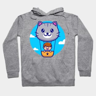 Cute Boy Flying With Cute Cat Air Balloon Cartoon Hoodie